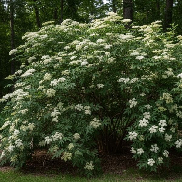 Close-up of nutritious Elderberry fruit (Sambucus). Excellent source of antioxidants. Use this native, multi-stemmed shrub for a fruiting hedge or wildlife garden.