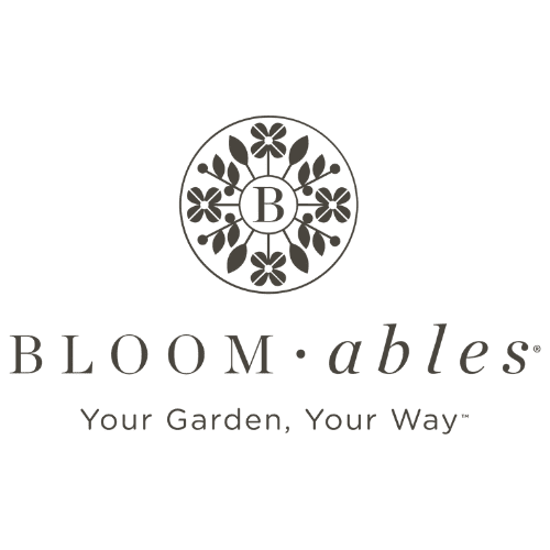 Bloomables logo featuring a circular botanical illustration with garden elements and tagline Your Garden, Your Way