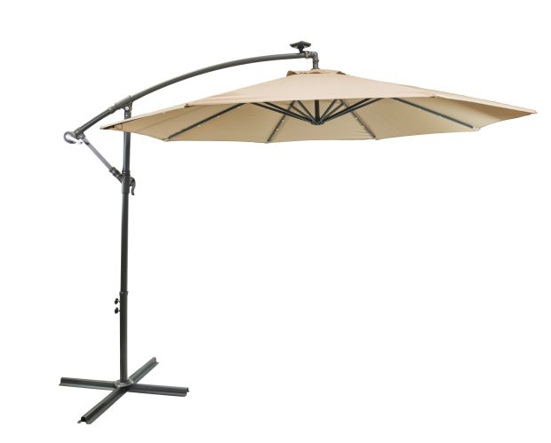 Sun-Ray 10 Feet Round Taupe Offest Solar Umbrell With Cross Base