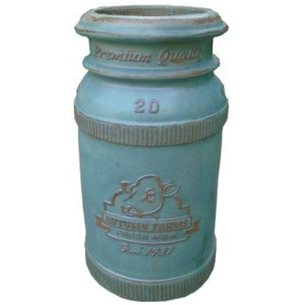 Vintage Pottery Blue 11 Inch Dairy Churn Planter