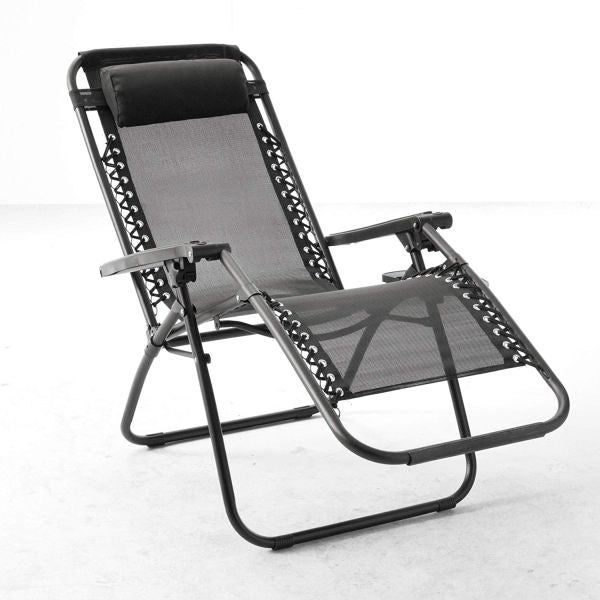 Anti-Gravity Black Patio Chair With Removable Cupholder