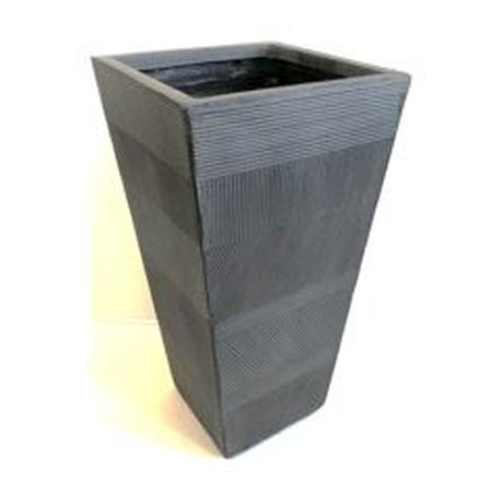 Fiber Clay Variable Striped Tall Sqaure 20 Inch Black Washed Planter