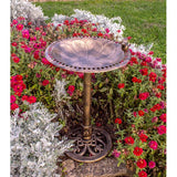 Bronze Plastic Resin Bird Bath With Bird Ornament