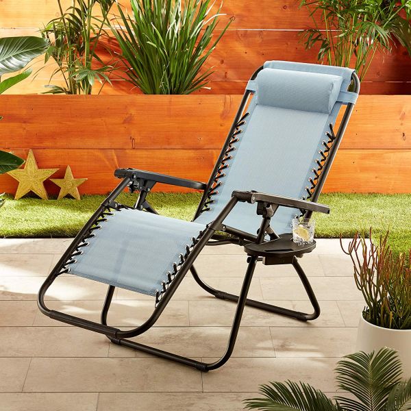 Anti-Gravity Light Blue Patio Chair With Removable Cupholder