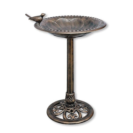 Bronze Plastic Resin Bird Bath With Bird Ornament