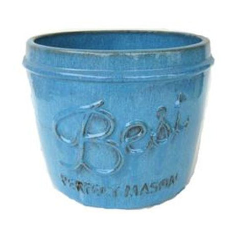 Vintage Pottery Blue 11 Inch Low Mason Jar