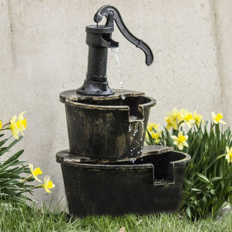 Two-Tier Plastic Resin Barrel Fountain With Pump