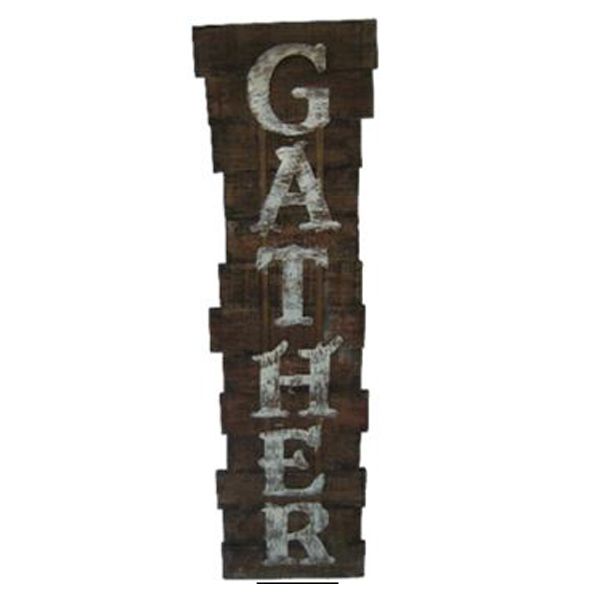 Vintage Distressed Wood Gather Sign With Laser Cut Metal Letters