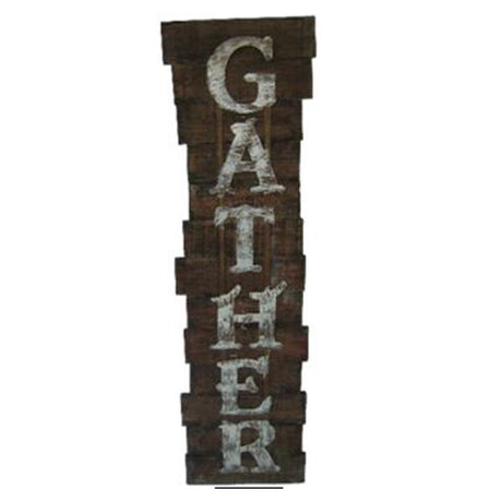 Vintage Distressed Wood Gather Sign With Laser Cut Metal Letters