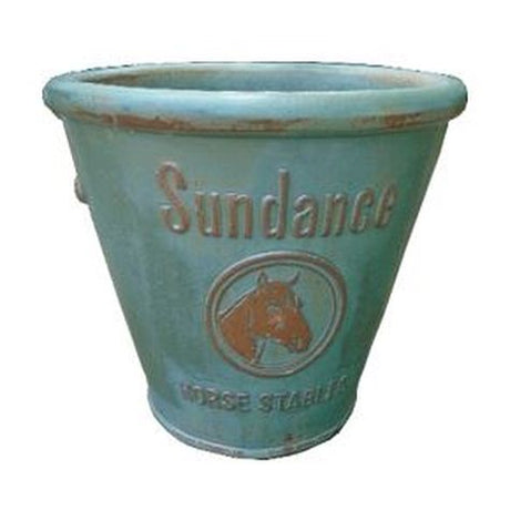 Vintage Pottery Rustic Green 14 Inch Sundance Horse Water Pail