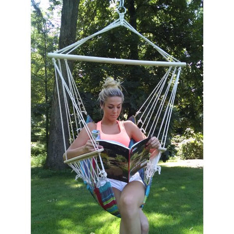 Hanging Hammock Chair With Pillow Orange With White Rings