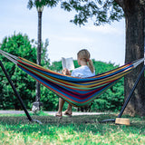 Portable Two Person Rainbow Colors Pattern Outdoor Hammock With Stand