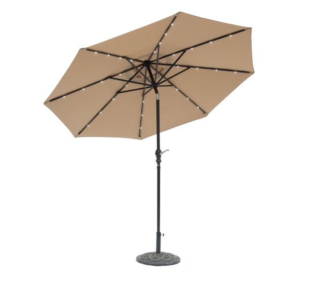 Sun-Ray Taupe Round Solar Lighted Umbrella