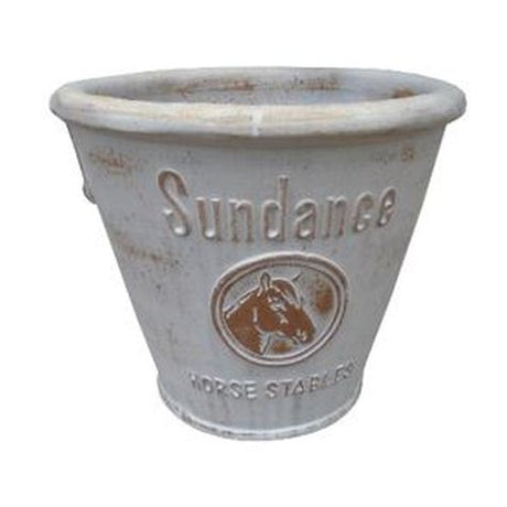 Vintage Pottery Rustic White 11 Inch Sundance Horse Water Pail