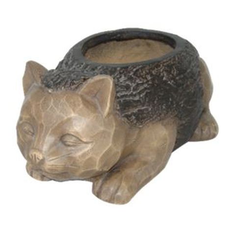 Fiber Clay Wood Look Cat Animal Planter