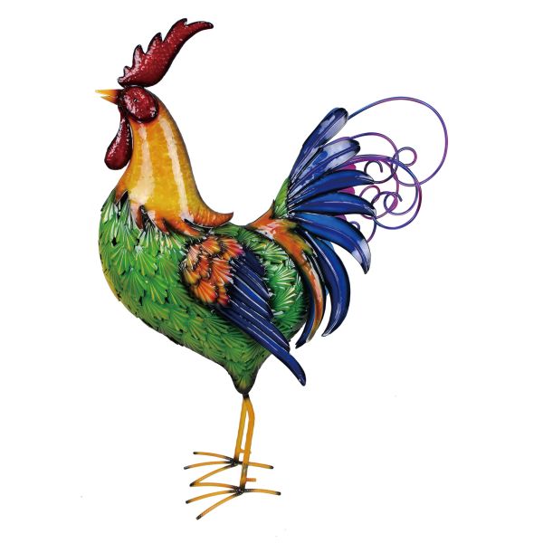 Large Multi-Colored Metal Decorative Rooster Garden Statue