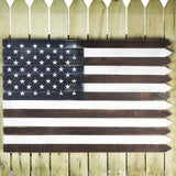 Wooden Outdoor American Flag Wall Sign With Picket Edge Design