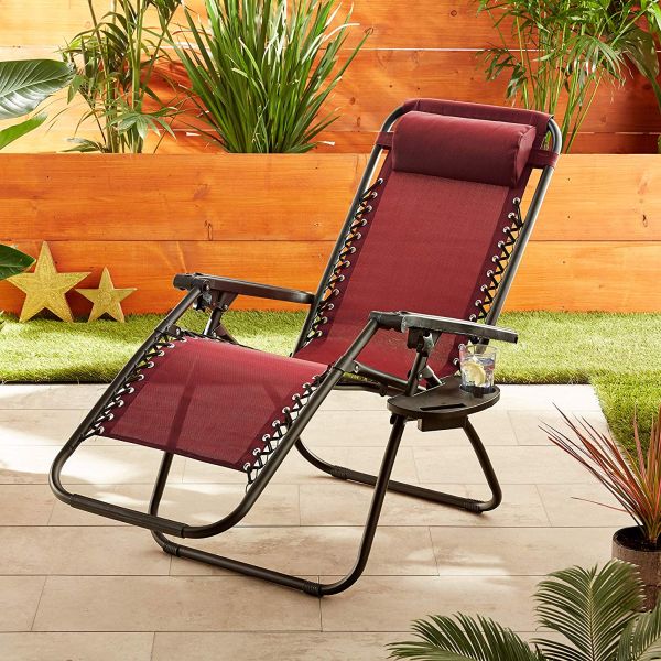 Anti-Gravity Red Patio Chair With Removable Cupholder