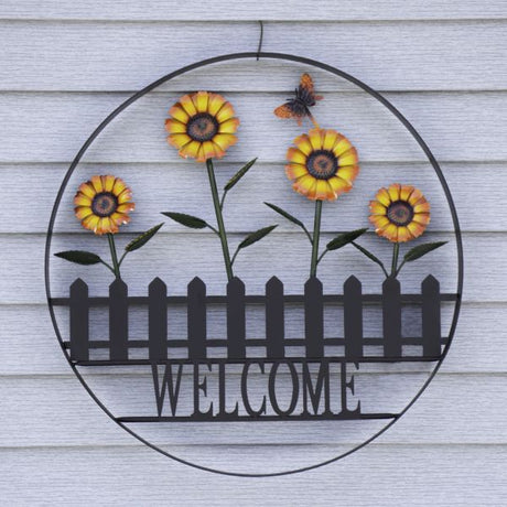 Sunflower Outdoor Welcome Wheel Art