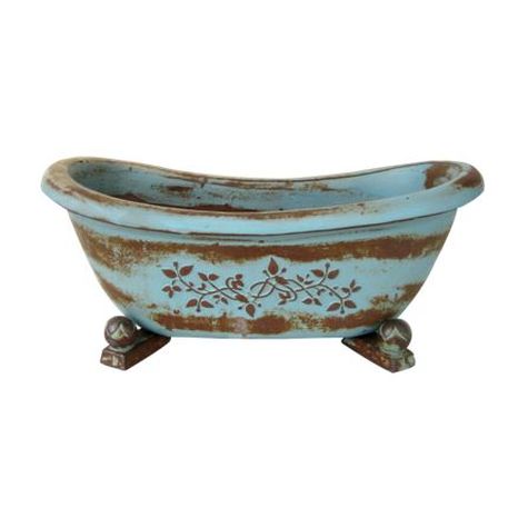 Vintage Pottery Rustic Blue 22 Inch Bathtub Planter