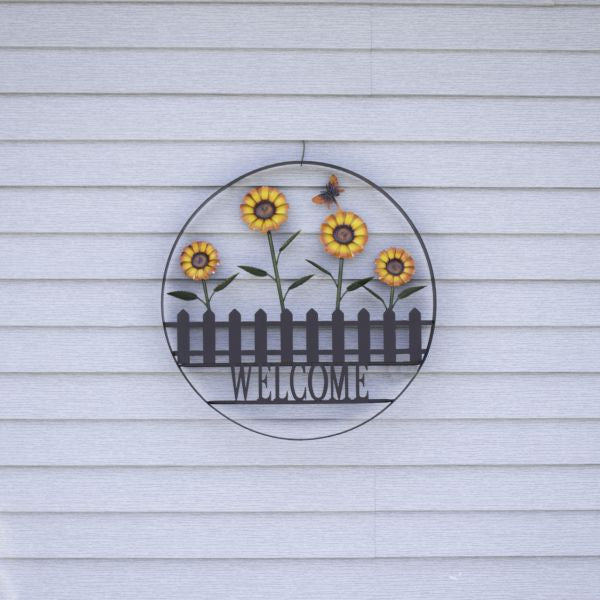 Sunflower Outdoor Welcome Wheel Art