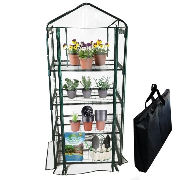 Mini Greenhouse 4-Tier Growing Rack with Carry Bag