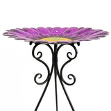 Colorful Purple Flower 24 Inch Metal Bird Bath