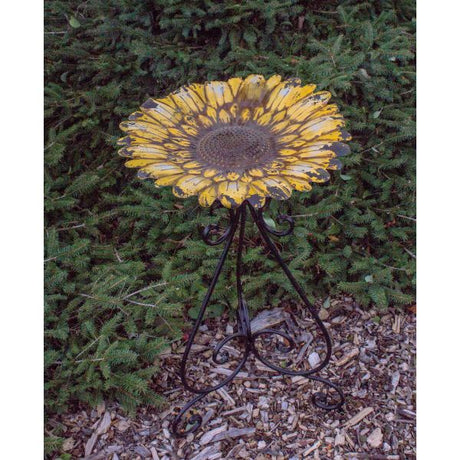 Colorful Yellow Flower 24 Inch Metal Bird Bath