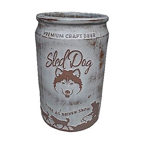 Vintage Pottery Rustic White 12 Inch Sled Dog Brew Craft Beer Can Planter