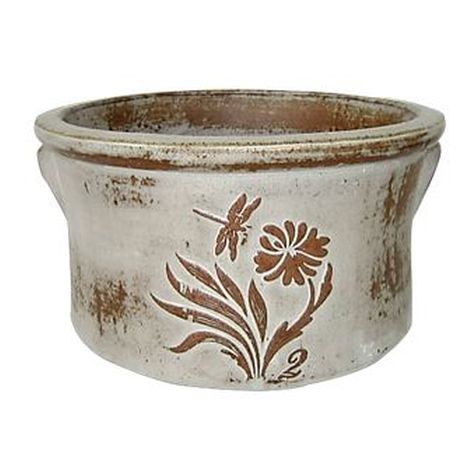 Vintage Pottery Rustic White 10 Inch Dragonfly Crock Planter