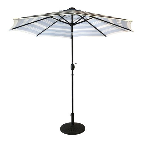 Sun-Ray 9 Feet Round Navy Striped Solar Lighted Umbrella