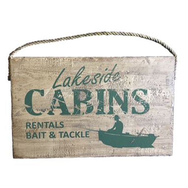 Vintage Distressed Lakeside Cabin Wood Sign