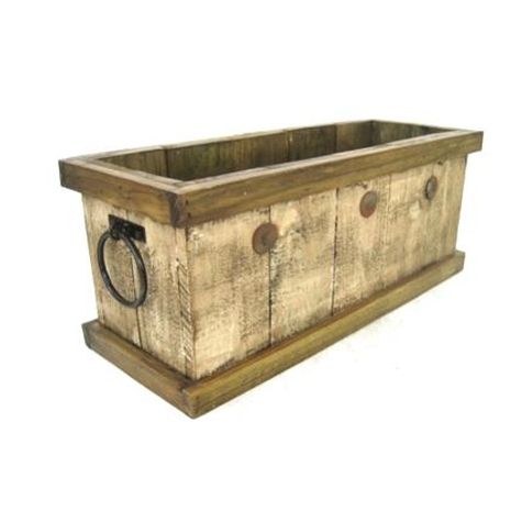 Distressed Wood Rectangle Brown Trough Planter With Liner