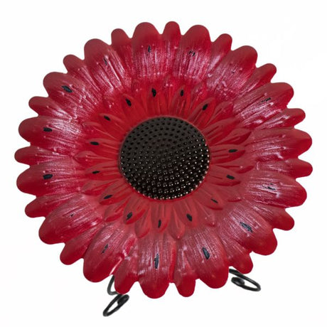 Colorful Red Flower 24 Inch Metal Bird Bath