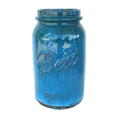 Vintage Pottery Blue 11 Inch Tall Mason Jar