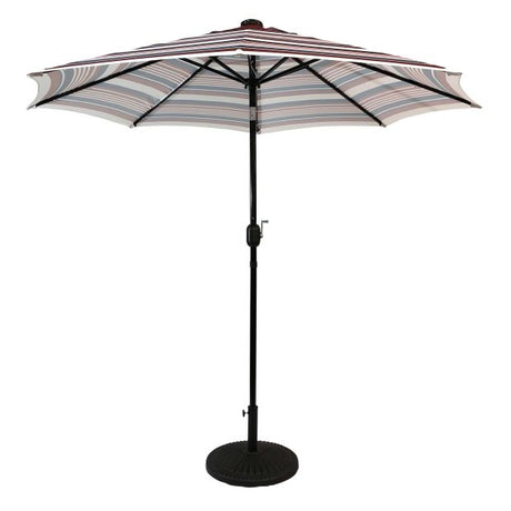 Sun-Ray 9 Feet Round Scarlet Striped Solar Lighted Umbrella