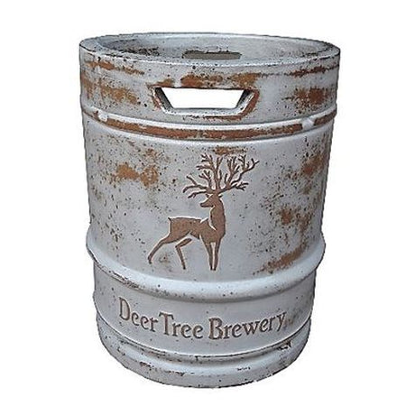 Vintage Pottery Rustic White 11 Inch Deer Tree Brewery Beer Keg Planter