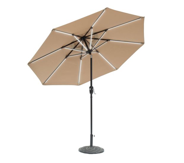 Sun-Ray Taupe Round Next Gen Solar Lighted Umbrella