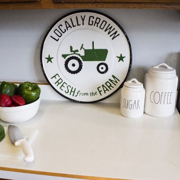 Locally Grown Green Tractor Metal Wall Sign