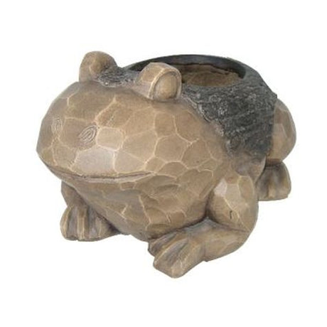 Fiber Clay Wood Look Frog Animal Planter