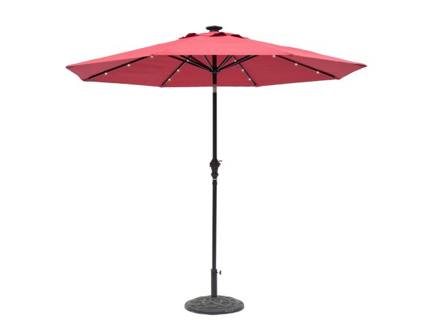 Sun-Ray Scarlet Round Solar Lighted Umbrella