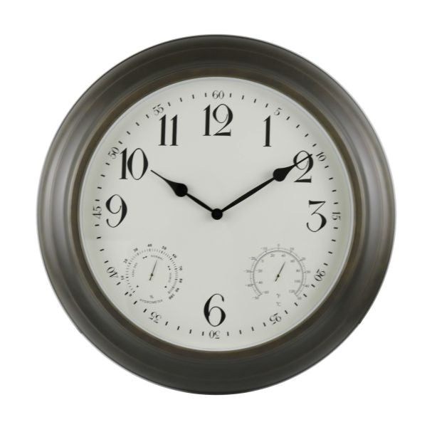 Weather Monitoring Indoor / Outdoor Bronze Colored 18 Inch Wall Clock