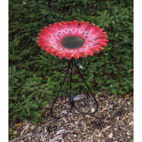 Colorful Red Flower 24 Inch Metal Bird Bath