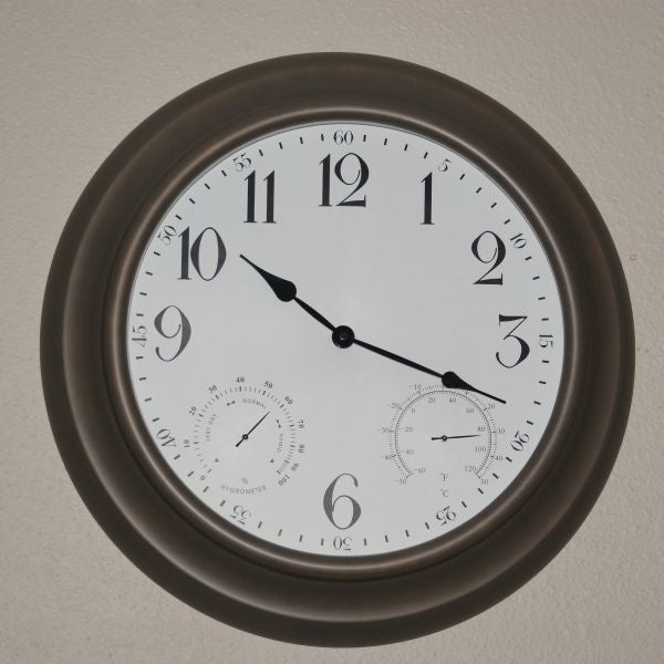 Weather Monitoring Indoor / Outdoor Bronze Colored 16 Inch Wall Clock