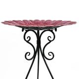 Colorful Red Flower 24 Inch Metal Bird Bath