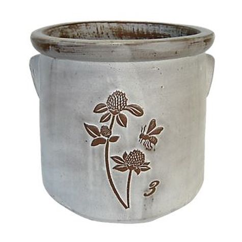 Vintage Pottery Rustic White 11 Inch Heirloom Bee Crock Planter