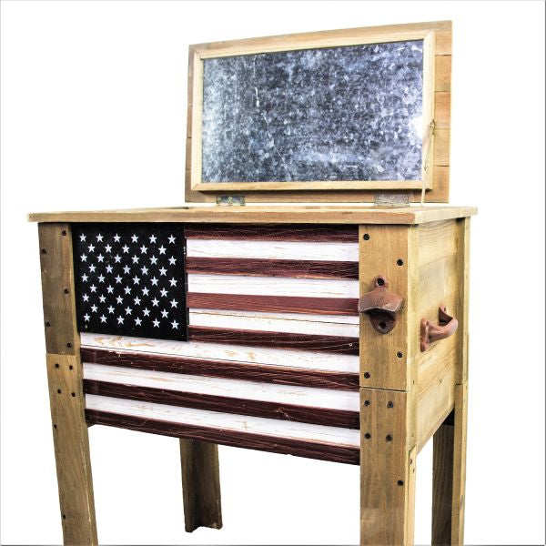 Wooden American Flag Outdoor Patio Cooler