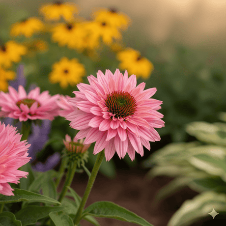 Salmon Coneflower is a compact, well-branched perennial with an exceptionally long bloom time. Excellent for attracting bees and butterflies and is drought tolerant.