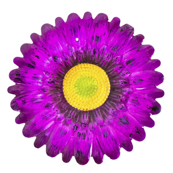 Colorful Purple Flower 24 Inch Metal Bird Bath