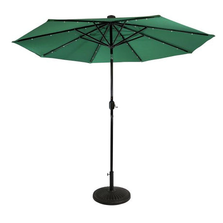 Sun-Ray 9 Feet Round Emerald Green Solar Lighted Umbrella - Garden Center Item